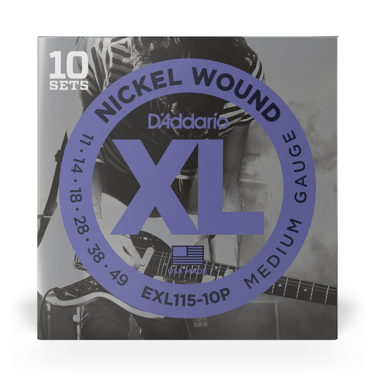 D'addario EXL115-10P Nickel Wound Electric Guitar Strings, 10 Pack - .11-.049, Medium Gauge - New,10-pack