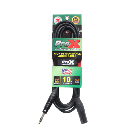 ProX XC-SXM10 10-Foot Balanced XLR3-M to 1/4-Inch TRS-M High Performance Audio Cable