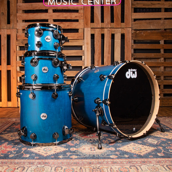 DW 333 4-Piece Shell Pack, 22-Inch Kick - Azure Satin, Black
