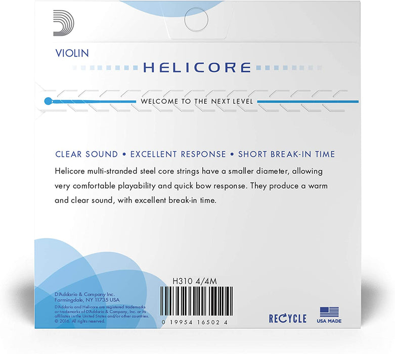 D'Addario Helicore Violin String Set - 4/4 Scale Medium Tension H3104/4M