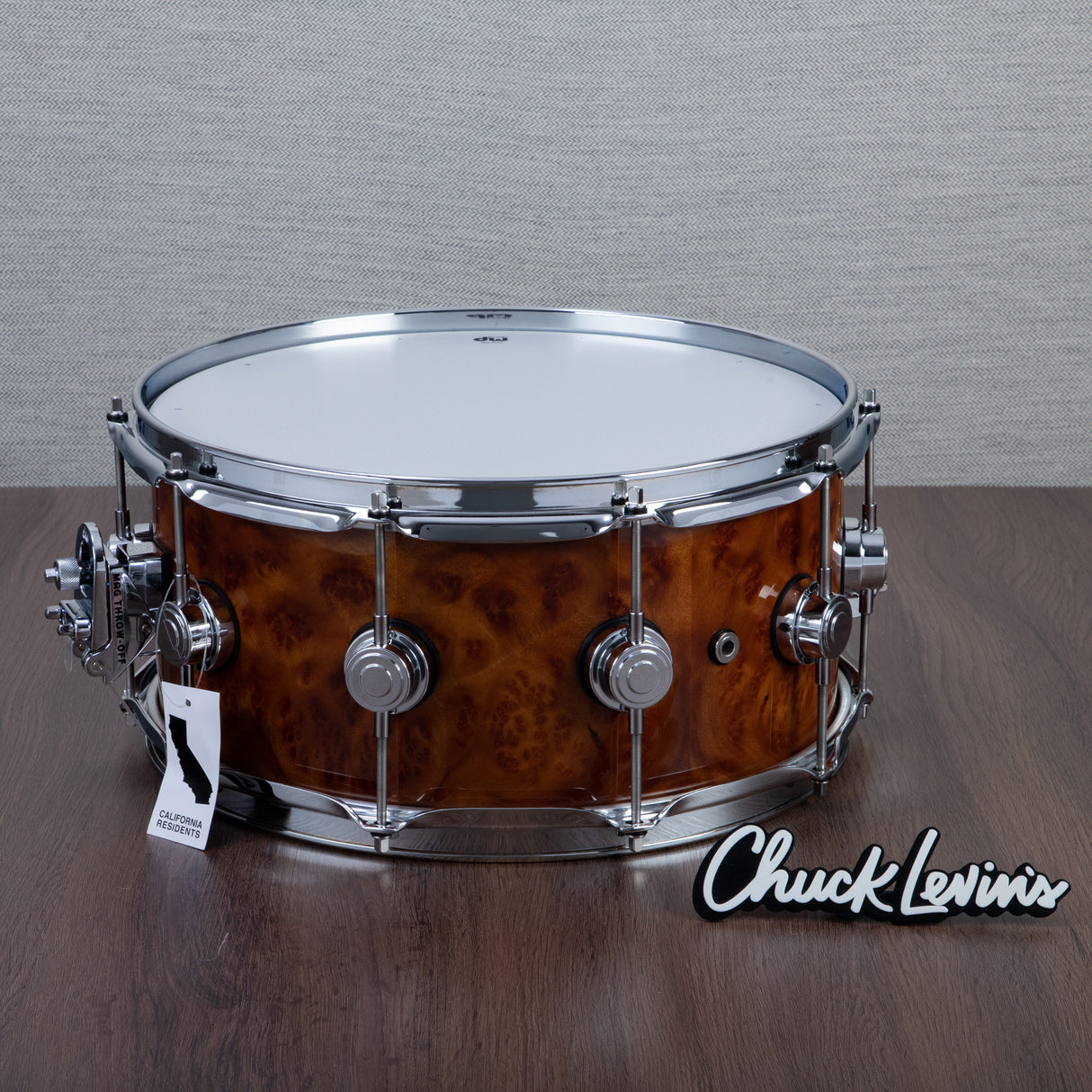 DW 6.5 x 14-Inch Collector's Maple Exotic Series Snare Drum - Natural Lacquer over Camphor Burl