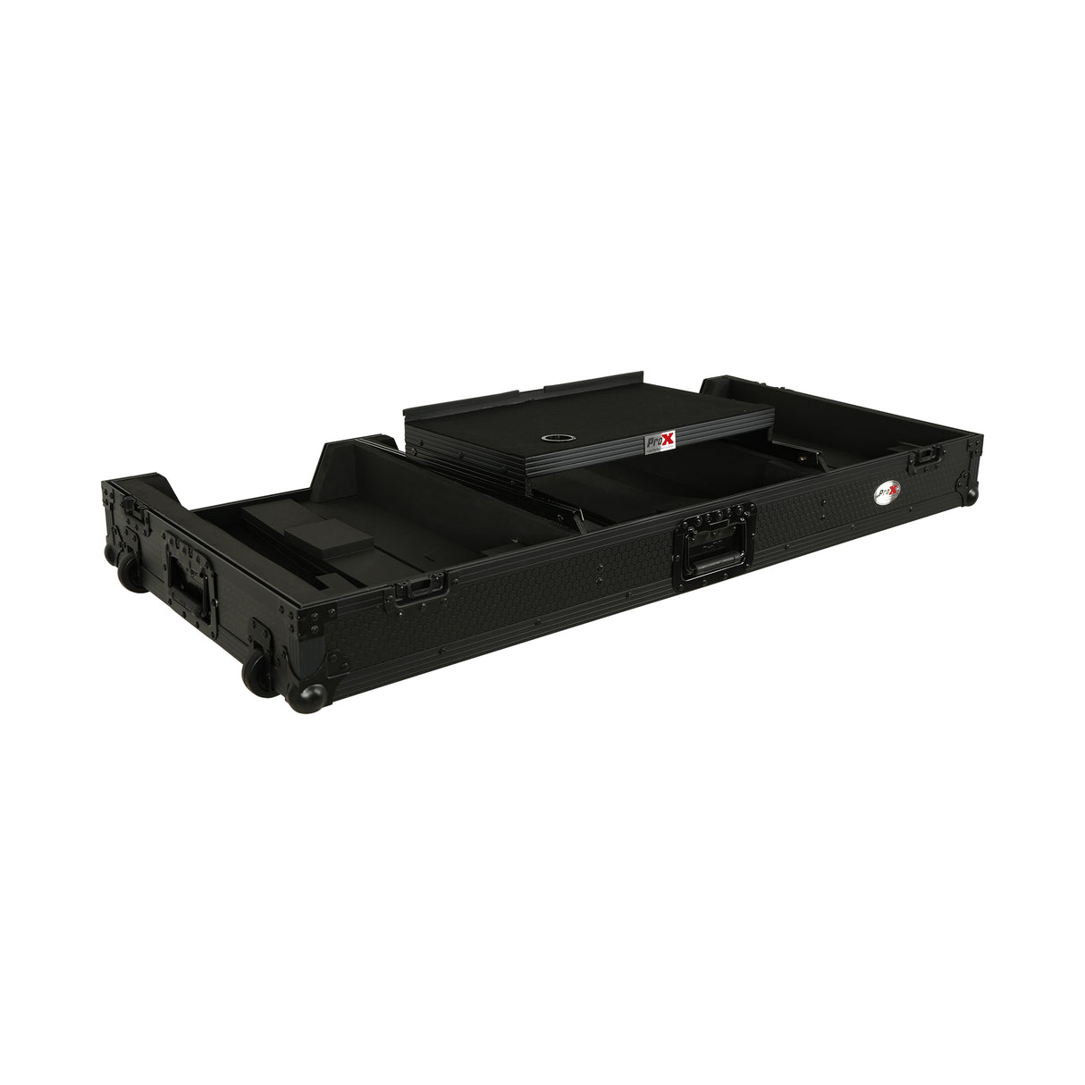 Pro X XS-CDM3KV10A9 WLTBL Fits 2x Pioneer CDJ 3000X Case / Pioneer DJM V10 / A9 Mixer w/ Laptop Shelf, All Black and Low profile Wheels