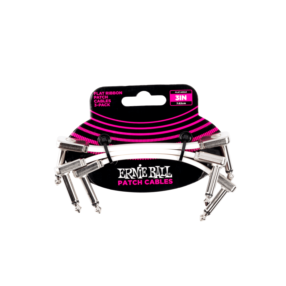 Ernie Ball 3 Inch Flat Ribbon Patch Cables - 3 Pack / White