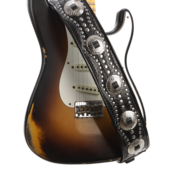 Jodi Head Concho Leather Guitar Strap, 3" Width - Saddlestrap Black