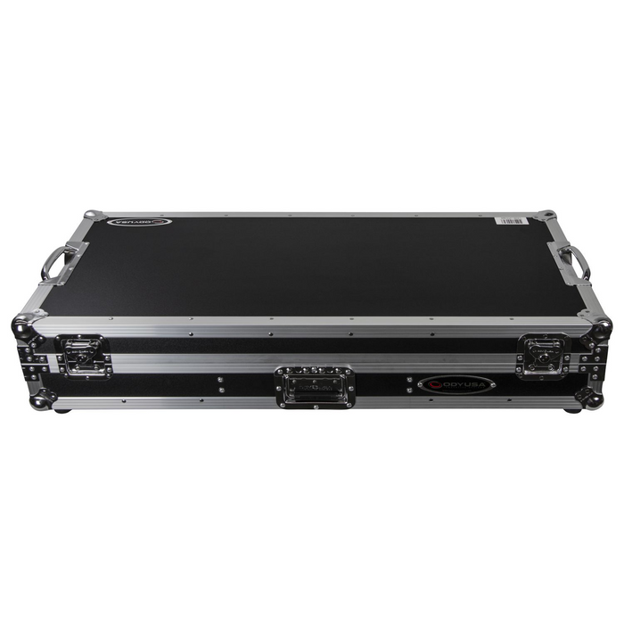 Odyssey FZGSL12CDJWR Black Low Profile 12" Format DJ Mixer and Two Large Format Media Players Flight Coffin Case with Wheels and Glide Platform