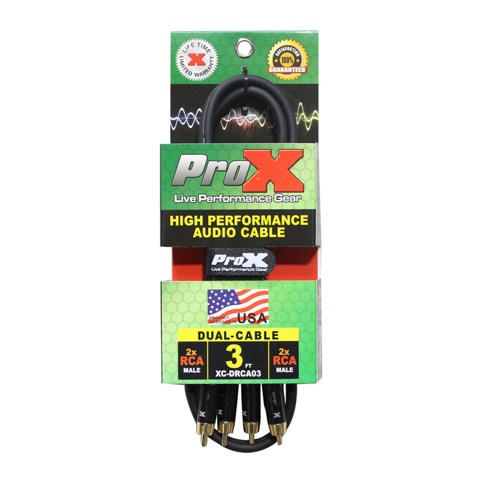 ProX XC-DRCA3 3 Ft. Unbalanced Dual RCA-M to Dual RCA-M High Performance Audio Cable