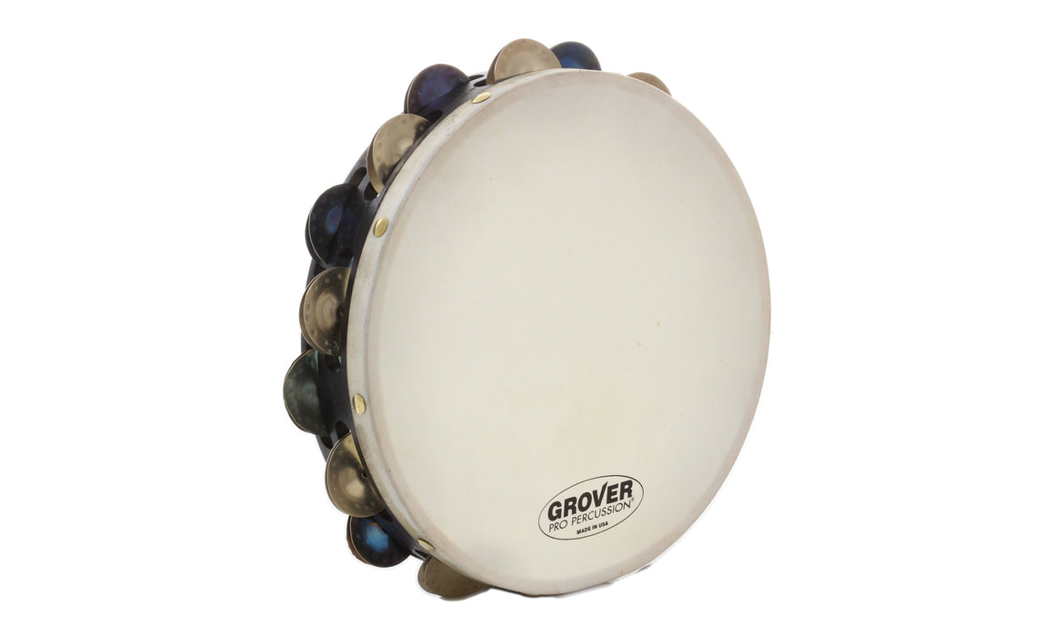 Grover T2/HS Hybrid 10" Double Row Tambourine, German Silver, Custom Dry Jingles