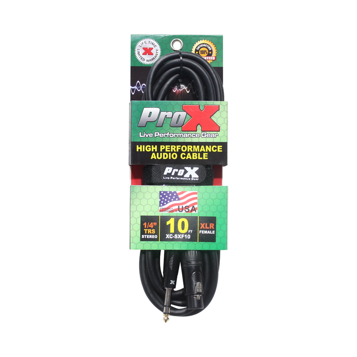 ProX XC-SXF10 Balanced 1/4" TRS to XLR3-F High Performance Audio Cable