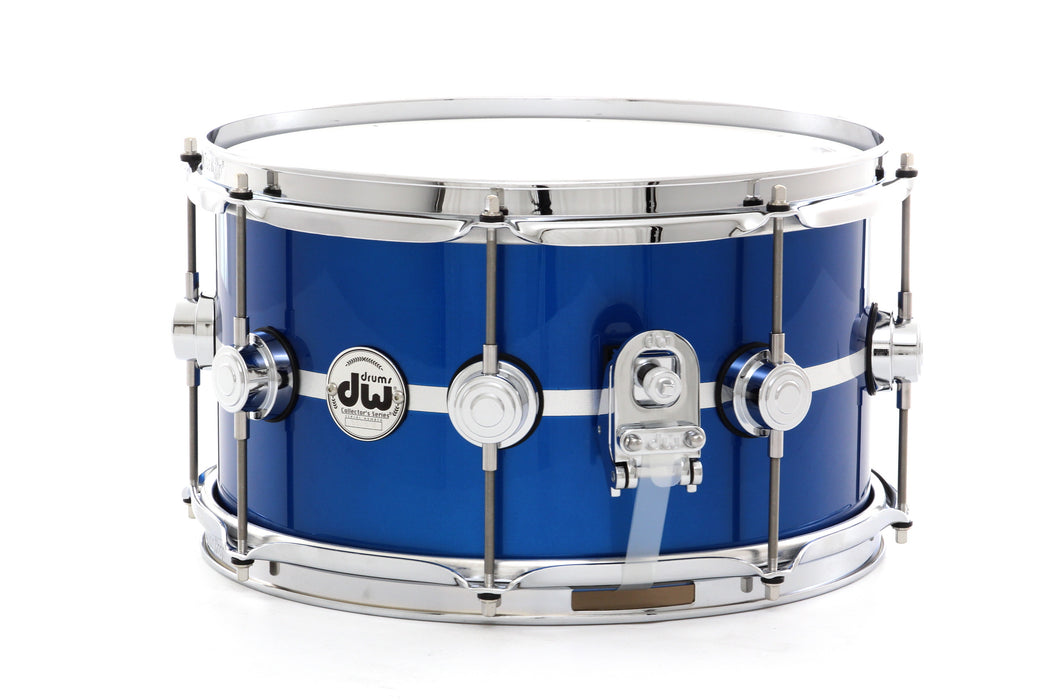 DW 13" x 7" Collector's Cherry Exotic Snare Drum - Metallic Royal Blue Lacquer With Silver Pinstripe