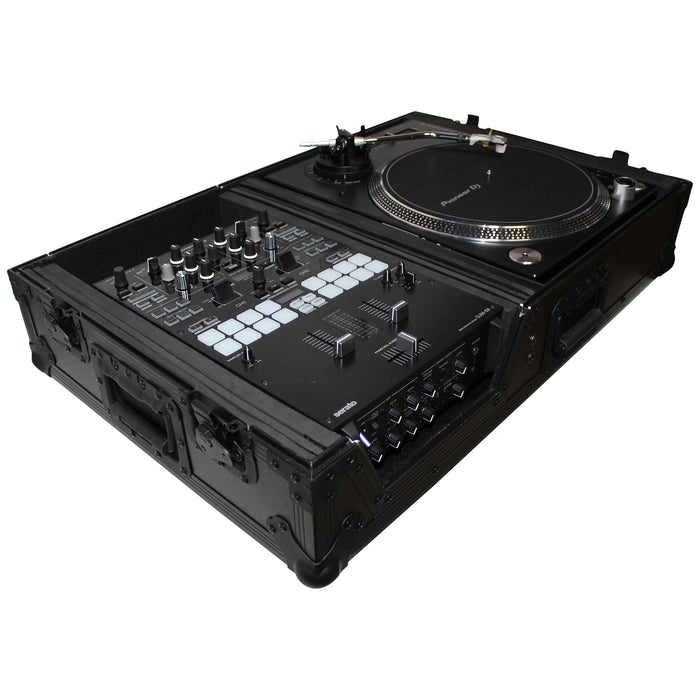 ProX XS-TMC1012WBL Flight Case for Single Turntable Battle Style for 10-12 Inch Mixer | Black on Black