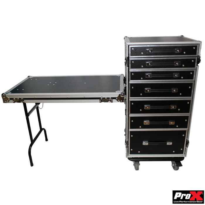 ProX XS-7DTW 7 Drawer Workstation Case W-Folding Lid Side Table on Wheels